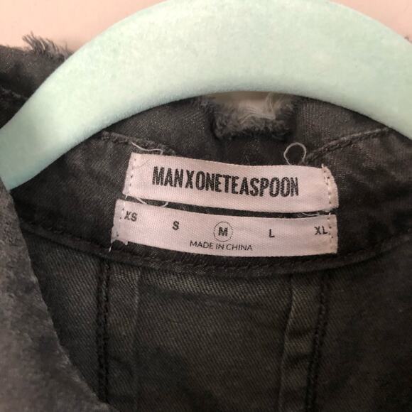 Man X One Teaspoon Shirt Medium Black Pull Over Denim Distressed Grunge - Picture 2 of 14